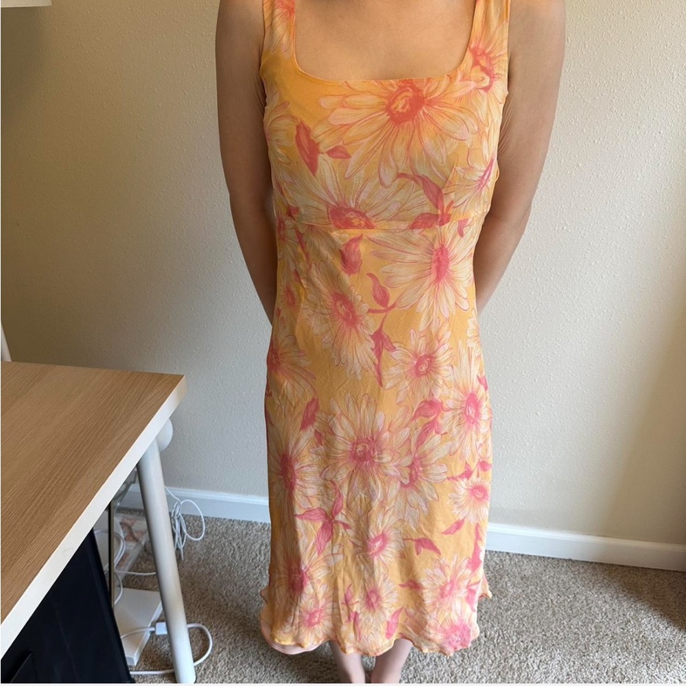 Sunshine Floral Midi Slip Dress - Yellow with Pink Bloom